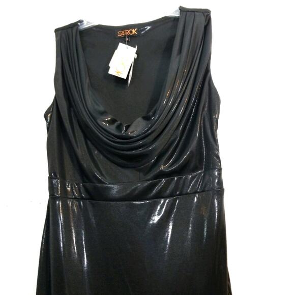 NWT LaRok liquid metallic black cowl neck dress M - Picture 2 of 14